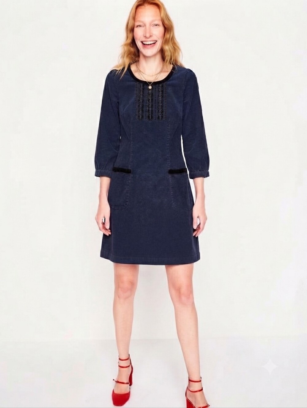 Boden Navy Embroidered Mini Dress